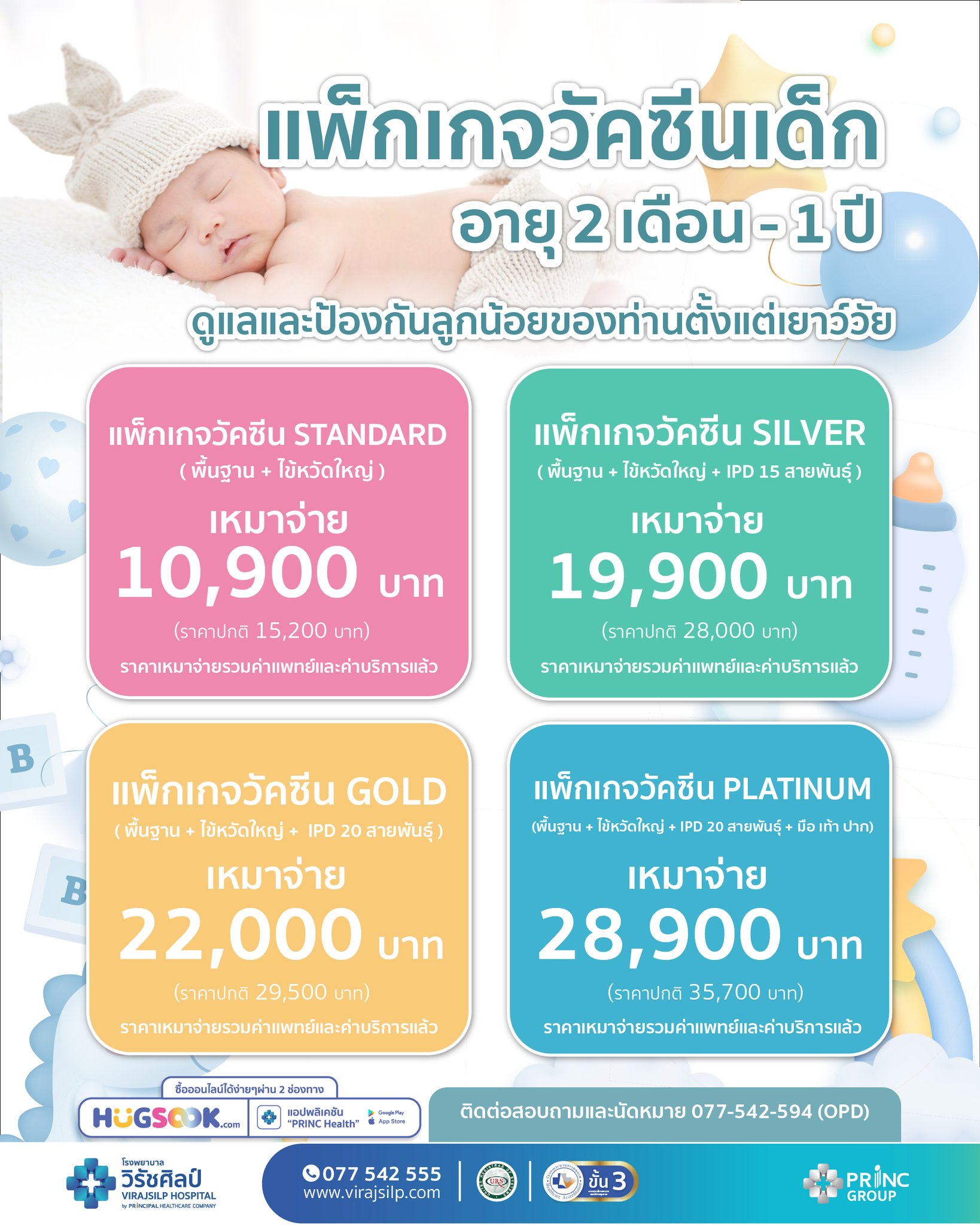 แพ็กเกจวัคซีนเด็ก (อายุ 2 เดือน - 1ปี) ไข้หวัดใหญ่,โรคมือ เท้า ปาก,ตับอักเสบบี,ไอกรน,บาดทะยัก