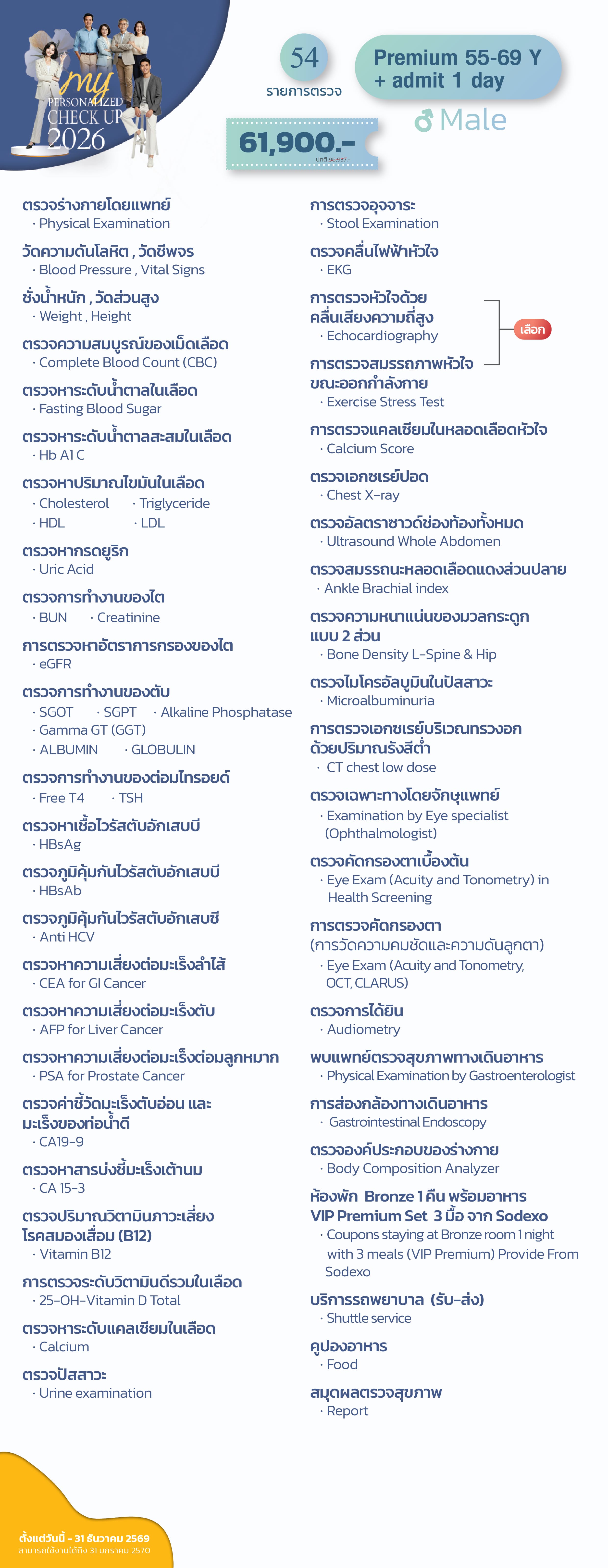  แพ็กเกจตรวจสุขภาพ Premium 55-69 Y (ชาย)