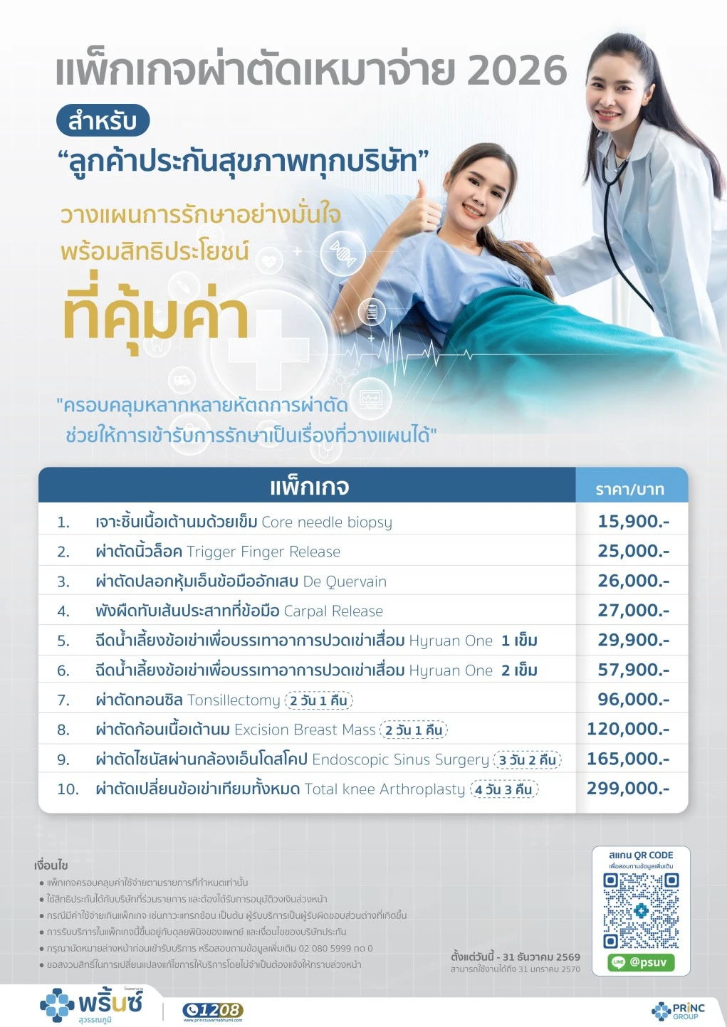 แพ็กเกจผ่าตัดเหมาจ่าย 2026 สำหรับลูกค้าประกันสุขภาพทุกบริษัท