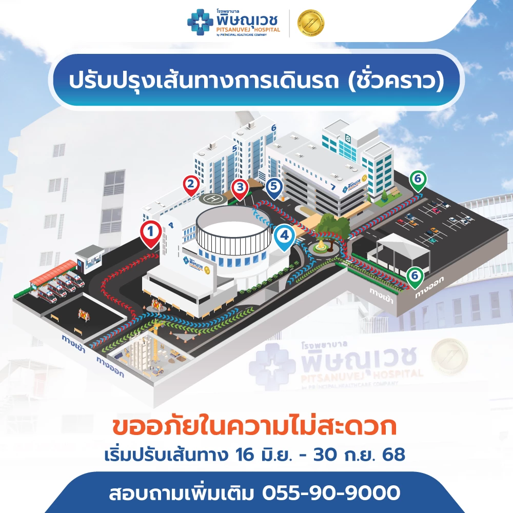 ประกาศ ปรับเส้นทางเดินรถในพื้นที่โรงพยาบาลพิษณุเวช
