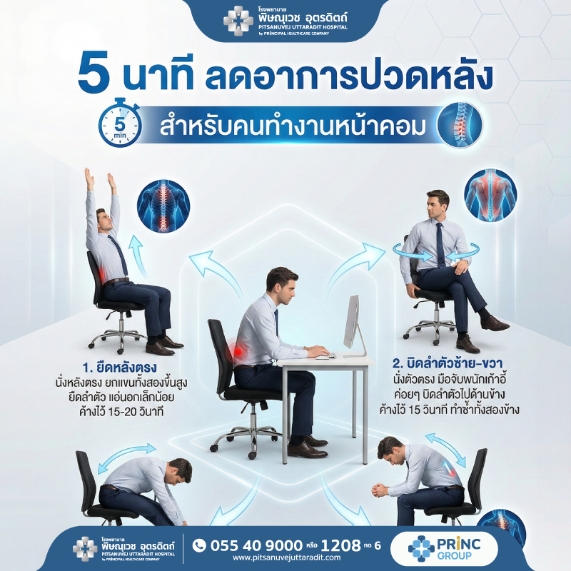 แค่ 5 นาที! บอกลา "ปวดหลัง" ภัยเงียบชาวออฟฟิศ ด้วย 4 ท่าง่ายๆ ทำได้บนเก้าอี้
